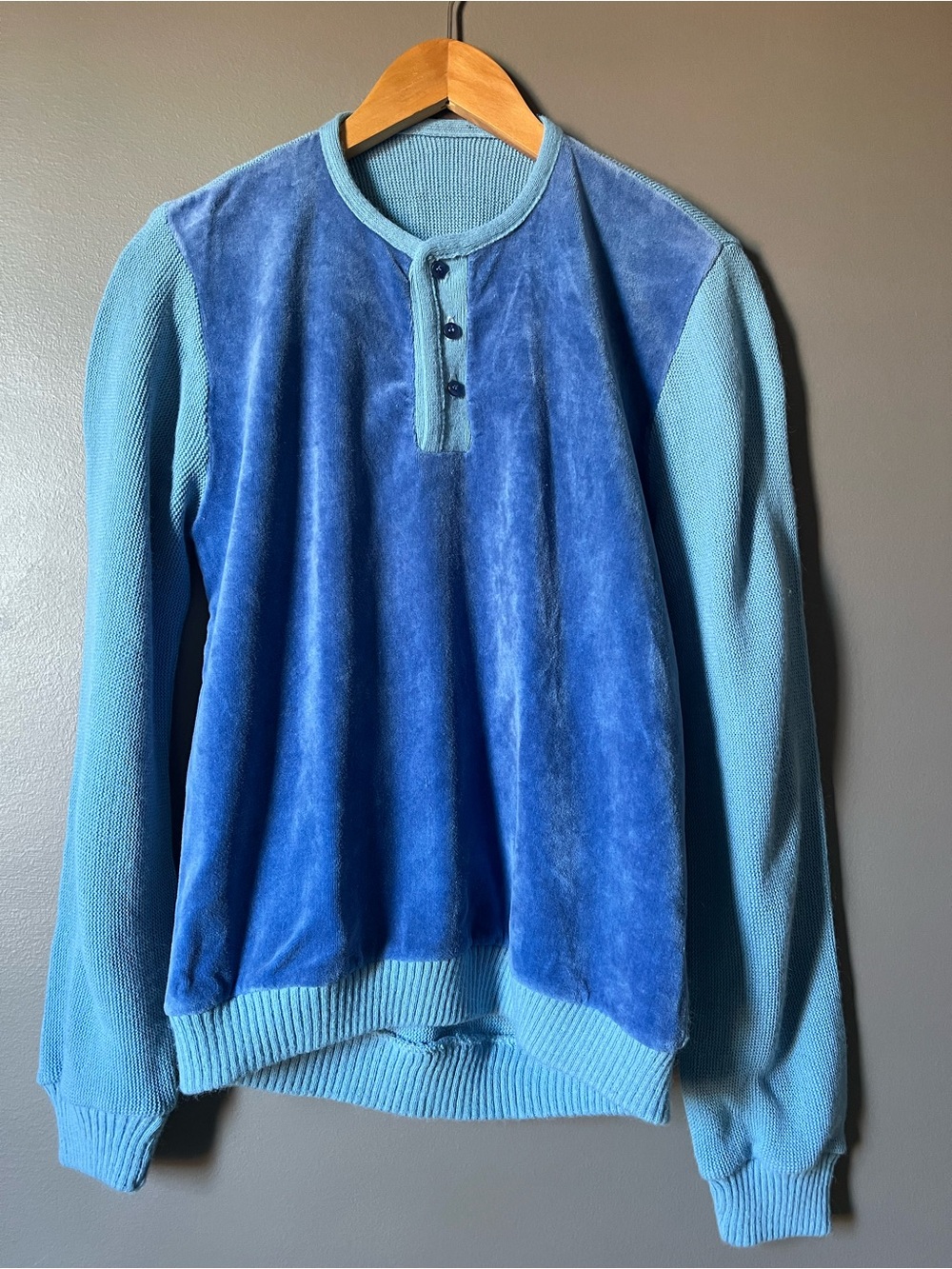 Boys Vintage Blue Two-Tone Henley Sweater